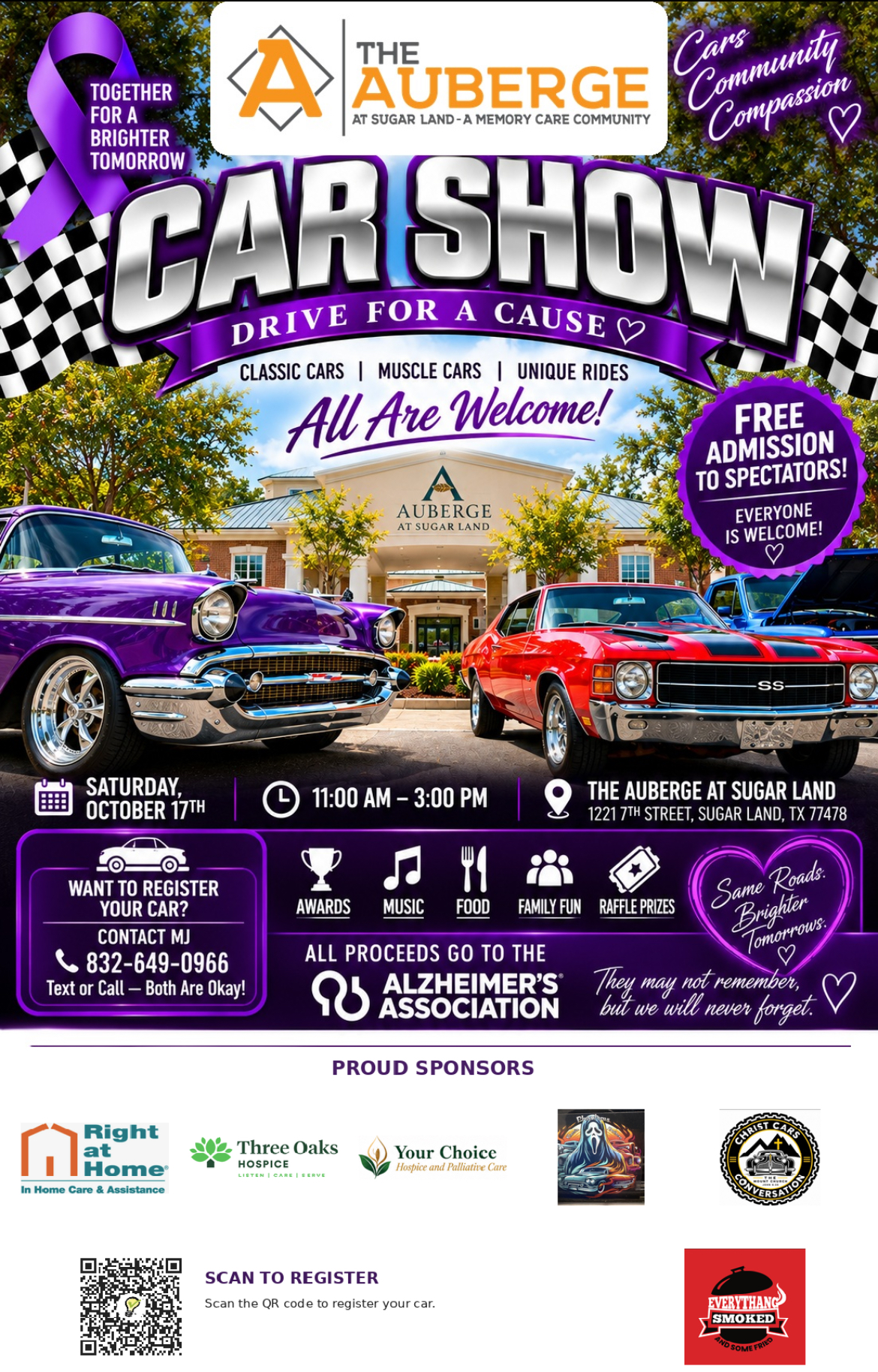 Car Show Drive for a Cause flyer for The Auberge at Sugar Land